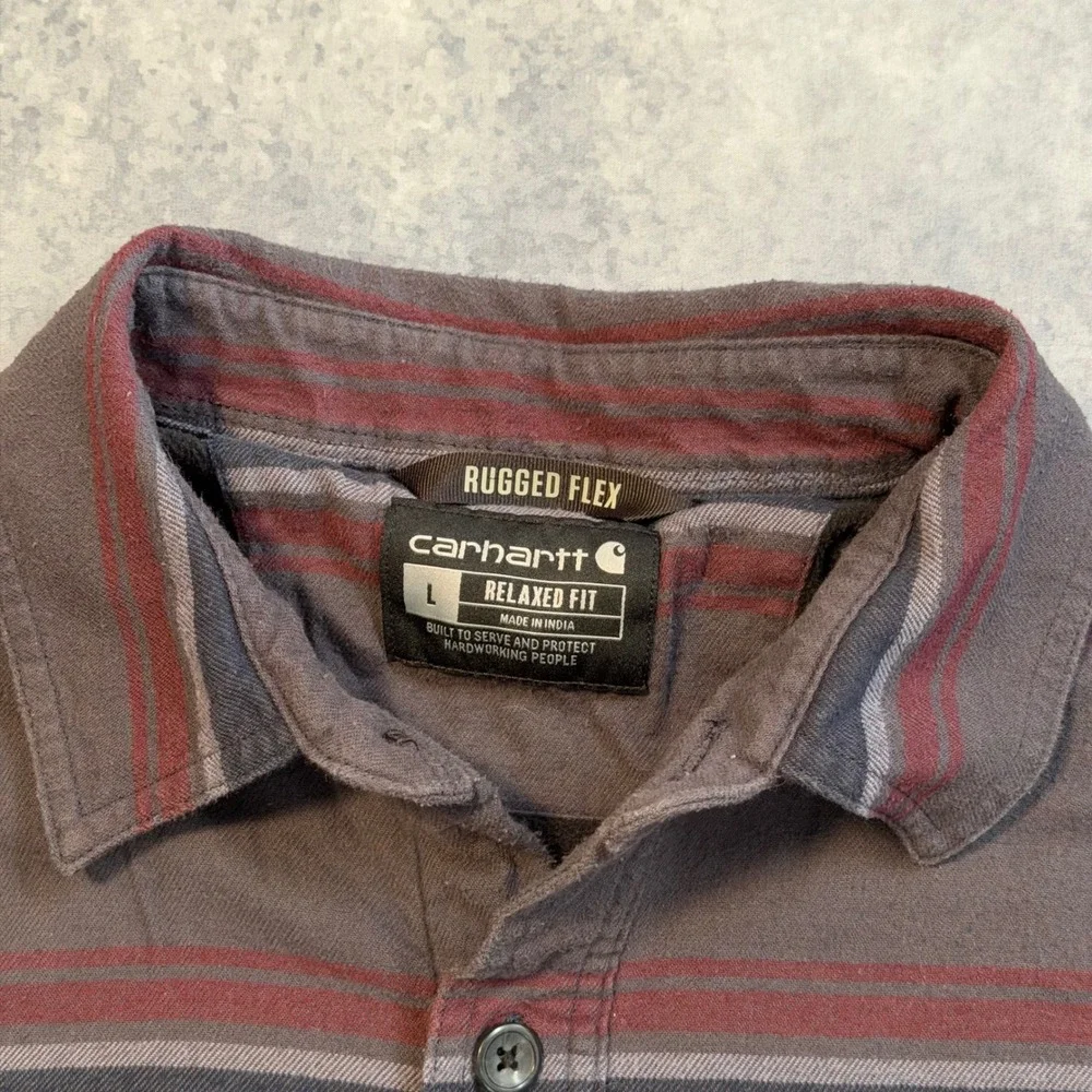 Carhartt Rugged Flex Fleece Lined Flannel Shirt Jacket Mens Large Brown Striped